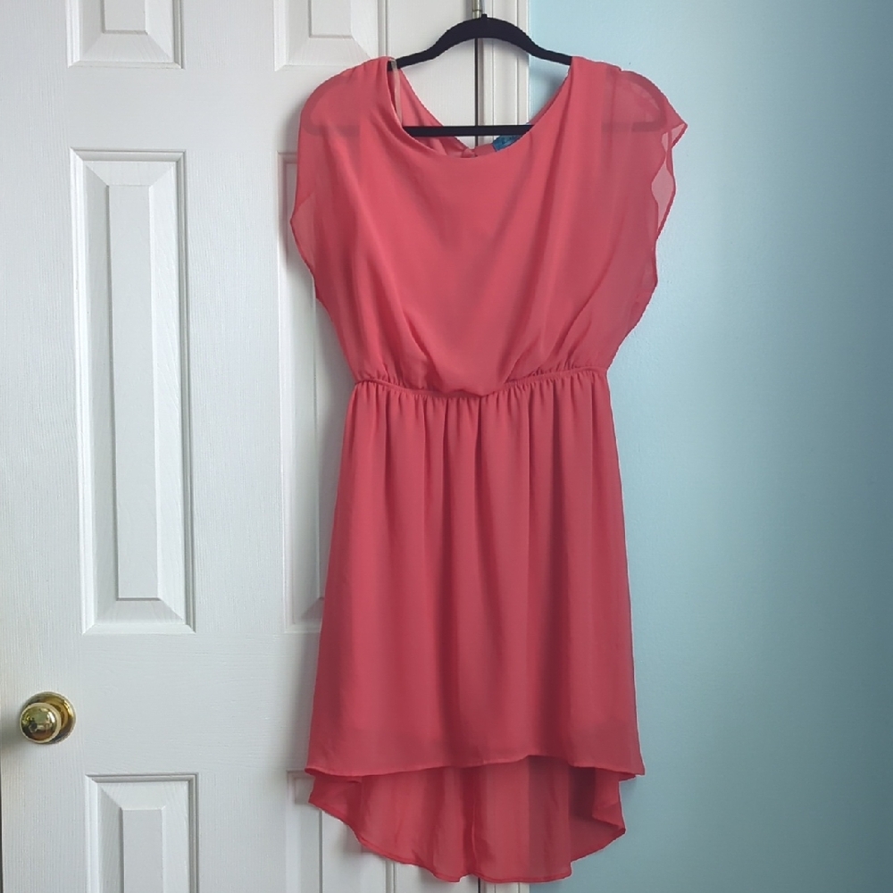 buttons Coral High-Low Chiffon Dress